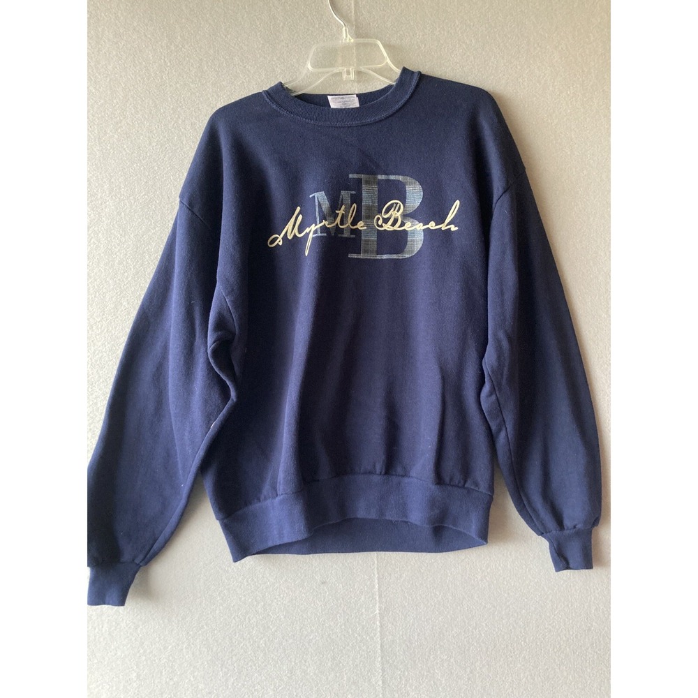 Vintage Jerzees Mens Sweater L Large Blue Myrtle Beach Logo Nu Blend USA #2235